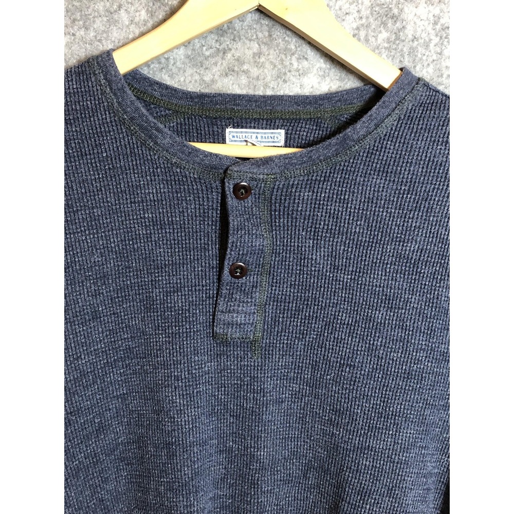 Wallace & Barnes Shirt Mens Large Blue Waffle Knit Thermal Henley Long Sleeve